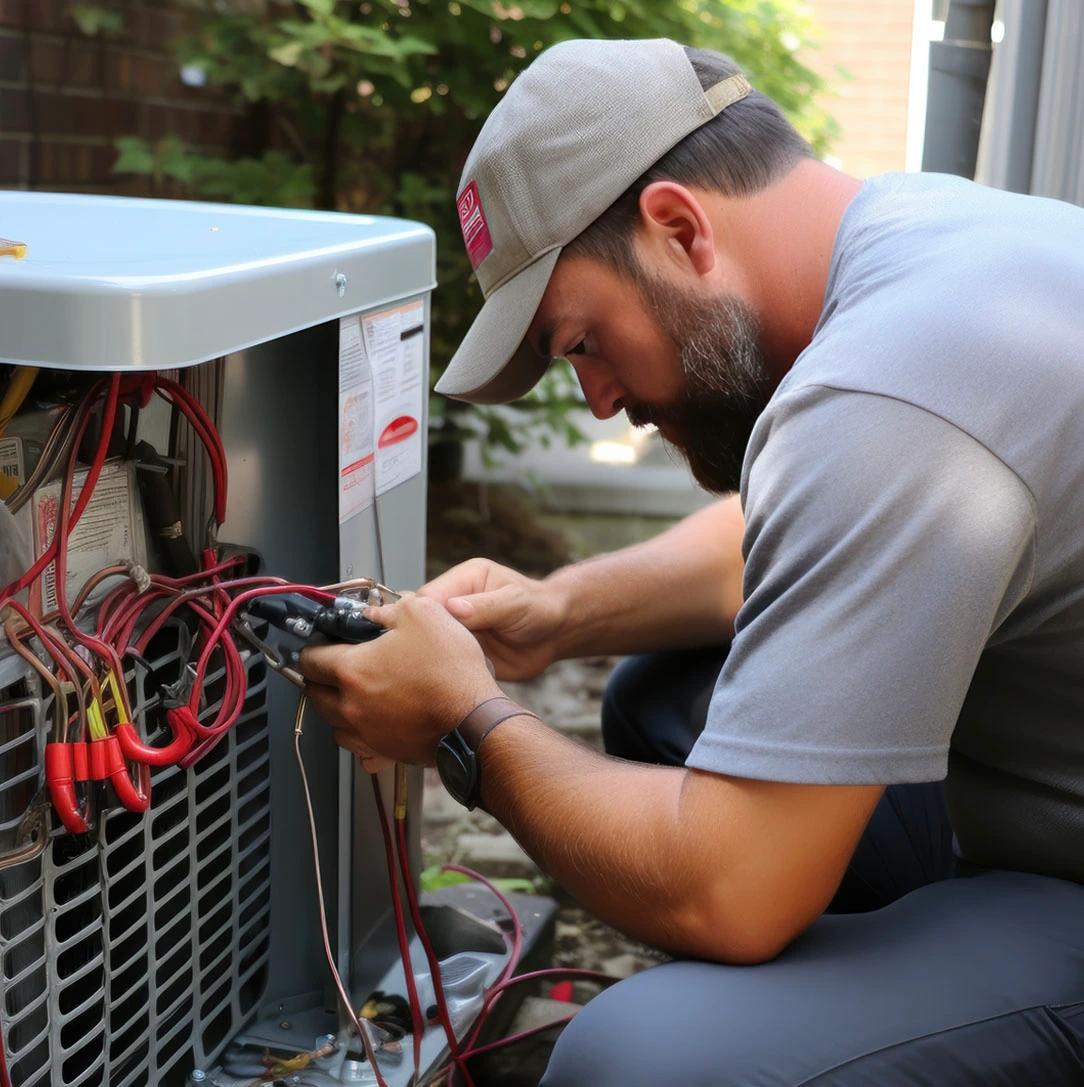 Technician working on HVAC system